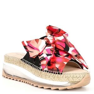 Free People Chapmin Printed Bow Espadrille Platform Slide Sandals 8.5 (39) NIB